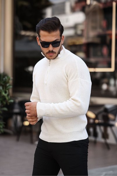 Trendingsize Tricotaj unisex cu fermoar pe jumătate și detaliu la guler