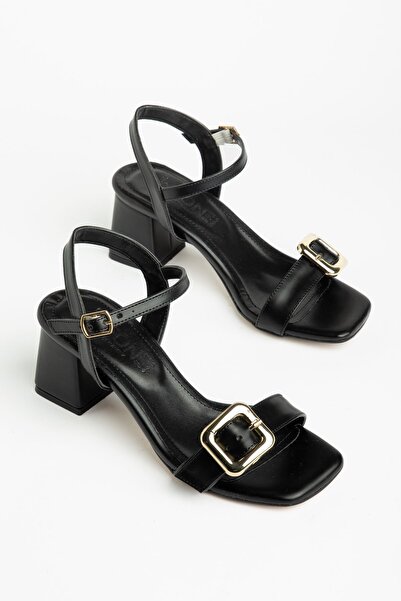 Zerenyus Zri̇n-481 Premium Black Ankle Strap Buckle Detailed Wide Heel Sandal...