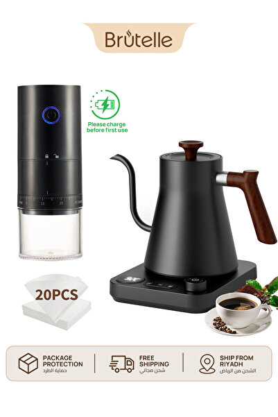 Brutelle 3PCS Pour Over Coffee Set Electric Gooseneck Kettle Adjustable Coffe...