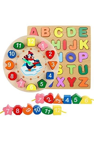 GENERAL New Bloom Wooden Alphabet Matching Puzzle Board and Clock Set Montess...