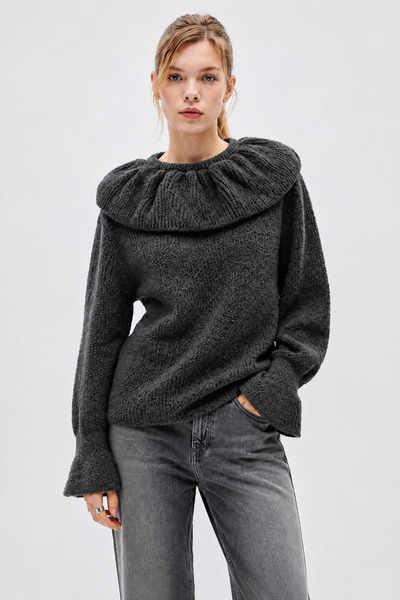 TRAFFOO CLUB Women's Baby Ruffle Collar Long Sleeve Knit Sweater
