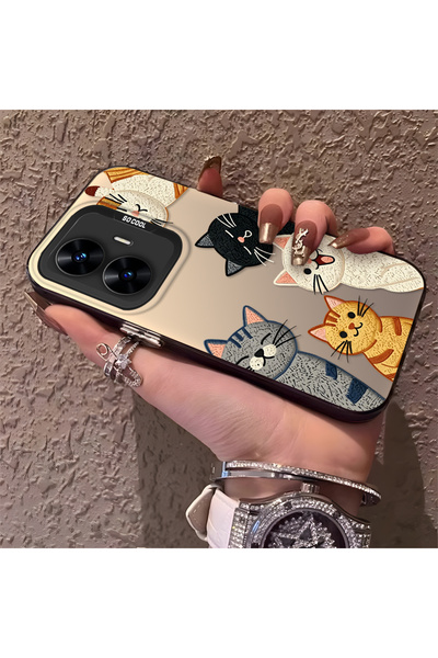 quırkshıeld Realme C55 Uyumlu Karikatür Kedi Düz Baskılı Sert Telefon Kılıfı,...