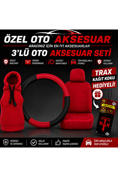 Adıfeks 3'lü Oto Aksesuar Seti Kırmızı Koltuk Kılıfı Direksiyon Kılıfı Vites Kılıfı Koku Hediyeli