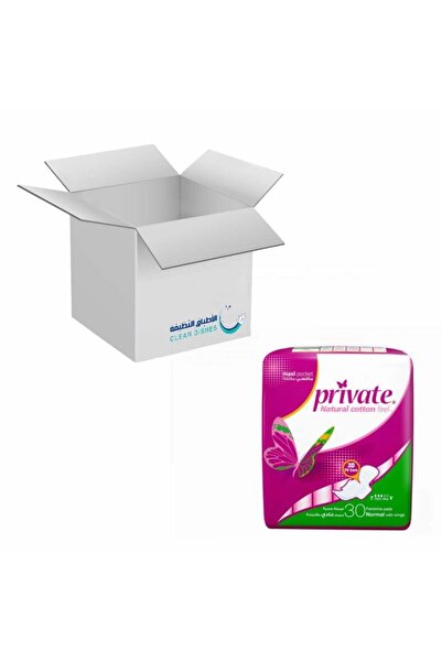 PRİVATE فوط صحية بحجم عادي مع أجنحة، 30 فوطة، خضراء (6 عبوات)