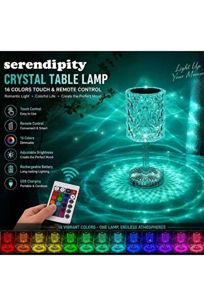 Generic 16-Color RGB Rechargeble Crystal Table Lamp – Remote & Touch Controlled Romantic Mood Light