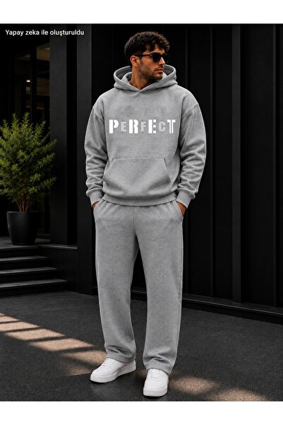 caddekombin Men's Perfect Printed Tracksuit Set / Hooded Sweatshirt with Kang...