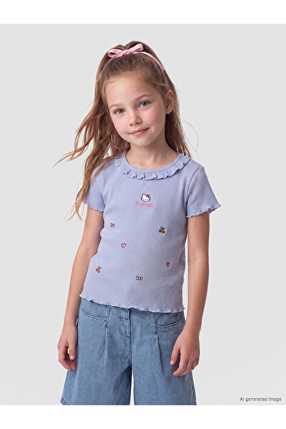 LC Waikiki Alita city: hello kitty embroidered girl's t-shirt with ruffled pe...