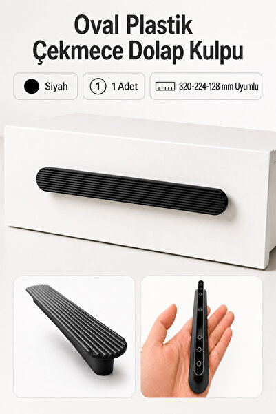 Badem10 Plastik Geniş T Oval Mobilya Çekmece Kulpu Siyah 40 cm 320-224-128 mm...