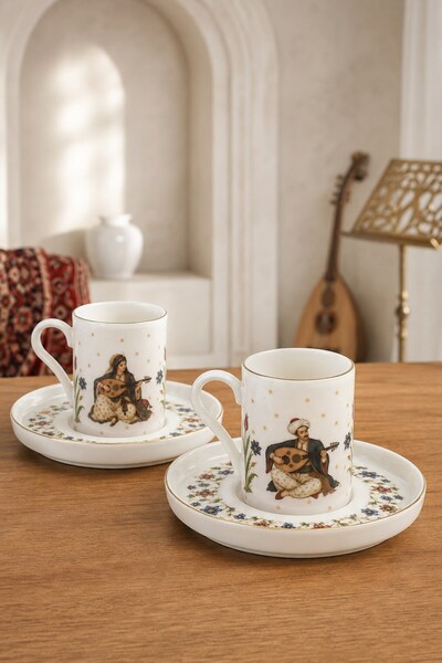 tabakevi Tabak Evi Porcelain Sühan Gold Gilded Coffee Cup 80Cc 4 Pieces for 2...