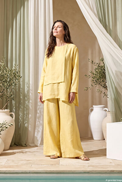 Ceremony Blouse with Front Piece and Wide Leg Trousers Nile Set 965 Yellow