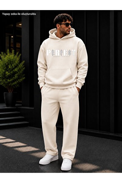 caddekombin Men's Perfect Printed Tracksuit Set / Hooded Sweatshirt with Kang...