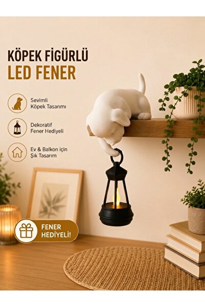 Filkorium3D Askılı Köpek Raf Dekoru 20 cm - LED Fenerli Minimalist Salon, Bal...