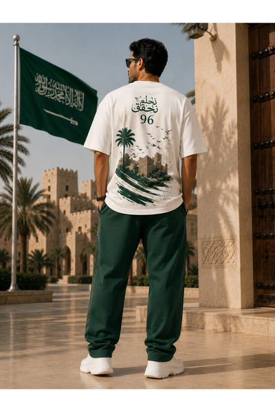 ZAVIXO Saudi Arabia Printed 100% Cotton White Oversize Crew Neck Men's T-Shirt