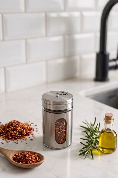 BEYZANA Metal Kaplamalı Cam Tuzluk Biberlik Lüks Baharatlık 1 Adet