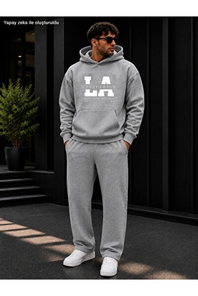 caddekombin Men's La California West Coast Printed Tracksuit Set / Hooded Kan...