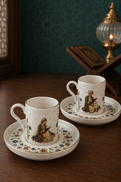 tabakevi Tabak Evi Porcelain Divan Gold Gilded Coffee Cup 80Cc 4 Pieces for 2...