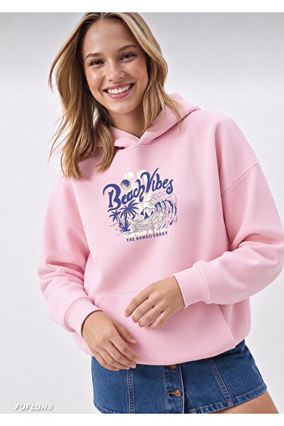 FUFLUNS Beach Vibes Printed Oversized Women's Hooded Sweatshirt