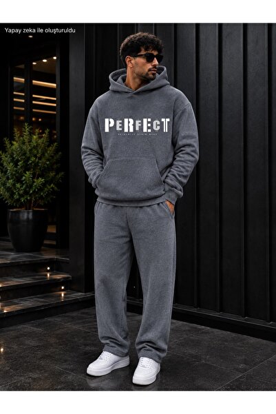 caddekombin Men's Perfect Printed Tracksuit Set / Hooded Sweatshirt with Kang...