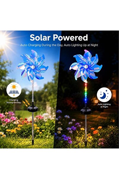 RMSGRUP 2'li Paket 360 Derece Dönen Solar Güneş Enerjili Renkli Rüzgar Gülü Bahçe ve Balkon Aydınlatması