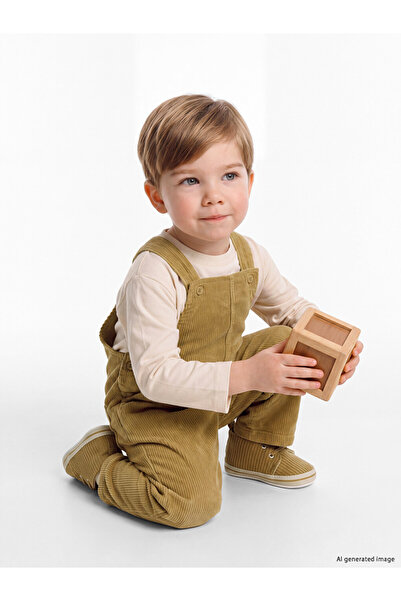 LC Waikiki Velvet Baby Boy Salopet and T-Shirt Set