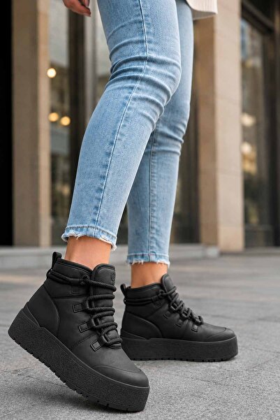 vynor atelier Women's Black High Ankle Boots with Furry Inner Lining, Thick S...
