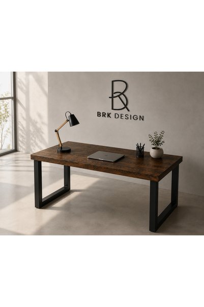 BRK Design Metal Ayaklı Koyu Ceviz Çam Çalışma Masası 80x160_I1-06
