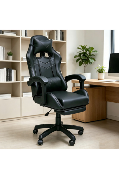 SCHENKERO Solid Black Ergonomic Gaming Chair 112-122cm, High Density Foam Swi...