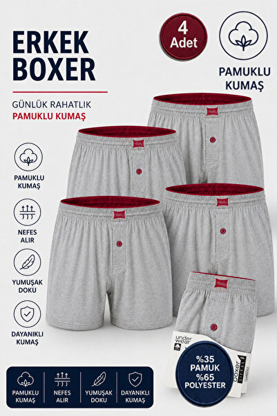 Alıç Boxeri bărbați din bumbac pieptănat 4 bucăți 35% bumbac 65% poliester (V...