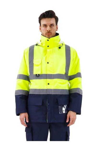 Frekans İş Güvenliği İş Kıyafetleri Safesawa Alaska Hi-Vis 5 in 1 Parka Neon Yellow - Navy Blue 5+1 Coat 4121