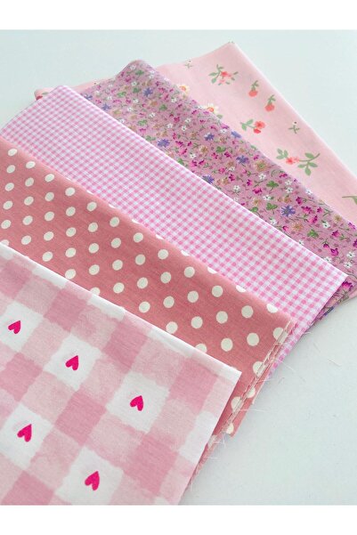 seyranat 5 Pieces of Cotton Pink Fabric Set, Size 50*50, for Bags, Wallets, and Hobby Projects