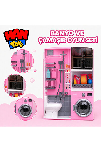 Han toys Banyo ve Çamaşır Makinesi Oyun Seti Dolaplı Evcilik Oyuncağı 3+ Yaş