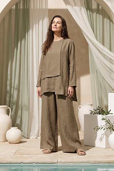 Ceremony Blouse with Front Piece and Wide Leg Trousers Nile Set 965 Khaki