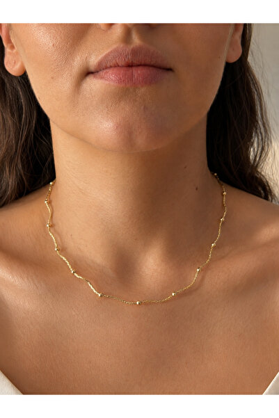 Reverie Atelier Kadın Gold Kolye Dorika Top Detaylı İnce Zincir 14K Kaplama M...