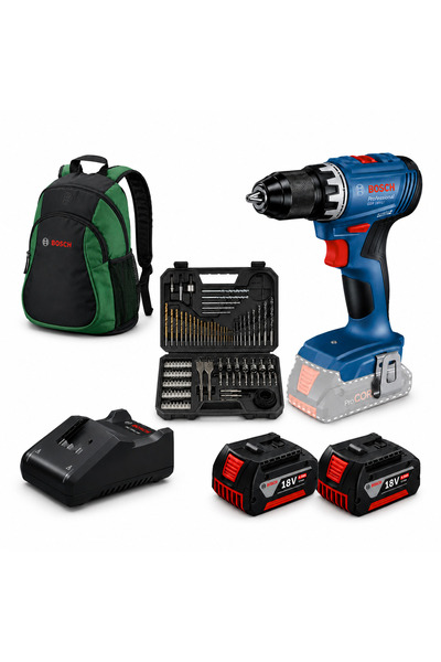 Bosch gsr 18v-45 akülü vidalama seti kömürsüz (2*4ah)-103 parça uç seti + sır...