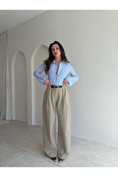Mooi Butik MELT Keten Pantolon 5454 - Vizon