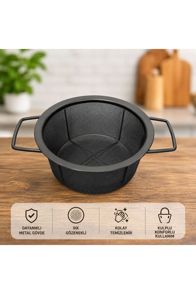 AKBALTA 27 cm Black Metal Strainer with Handle – Fruit and Vegetable Washing Strainer