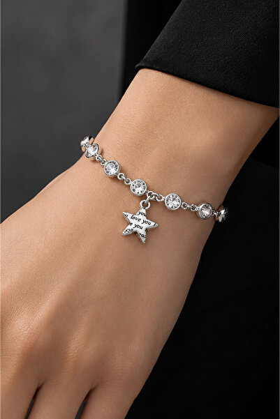 THE Steel Women's Silver Color Stone Bracelet with Star Figure, Stylish Design