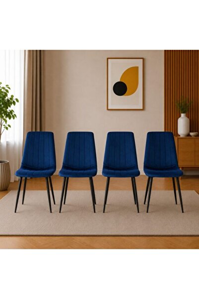 Solplant Set 4 scaune bucatarie/living, , Lava, catifea bleumarin, picioare m...