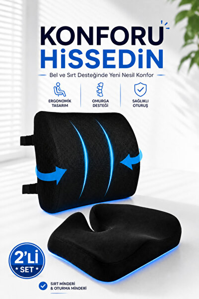 Ankaflex Ortopedik Visco Bel & Kuyruk Sokumu Minderi Seti - Ergonomik Sandalye Araç Koltuk Yastığı Oturma Minderi