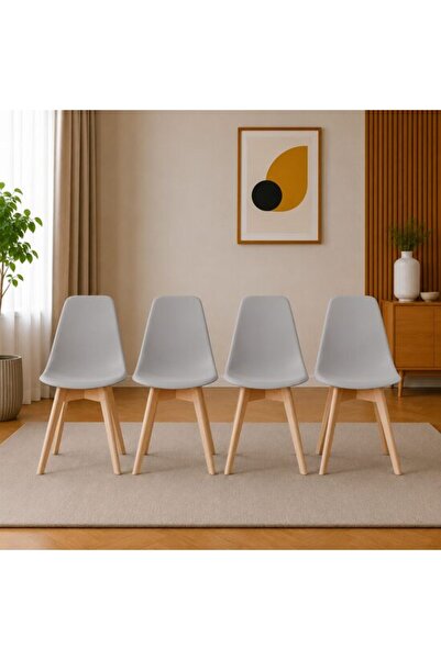 Solplant Set 4 scaune bucatarie/living, , Kito, PP gri, picioare lemn natur, ...