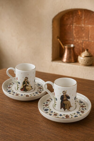 tabakevi Tabak Evi Porcelain Yare Gold Gilded Coffee Cup 80Cc 4 Pieces for 2 ...