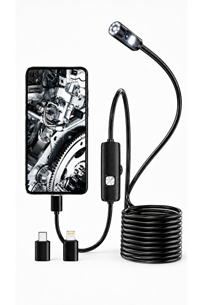 ULTRATEKNO ULT105S 5M Çift Kameralı 1440P Endoskop Yılan Kamera IP68 8mm Sert...