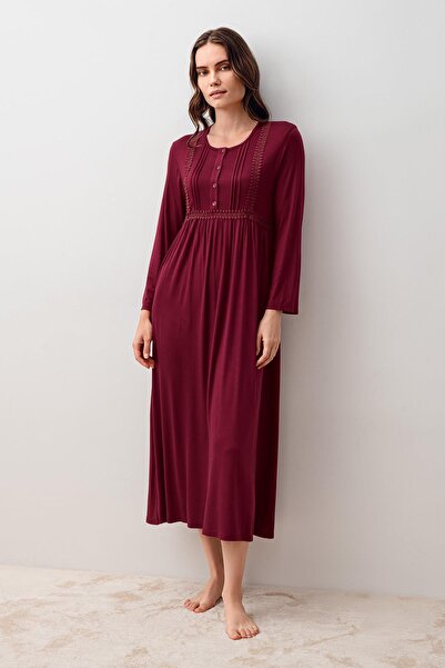 Artış Long Sleeve Buttoned Lycra Viscose Nightgown