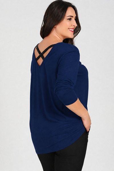 Curvy Trend Μπλούζα μεγάλου μεγέθους με σταυρωτό σχέδιο στην πλάτη, ρίγες και...