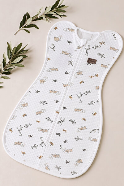 Rocha Baby Elephant Patterned Baby Swaddle Sleeping Bag 100% Cotton Ribbed with Zipper