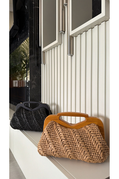 WOMANBAG Handmade Wooden Handle Wicker Handbag (38X20Cm) Wicker Color