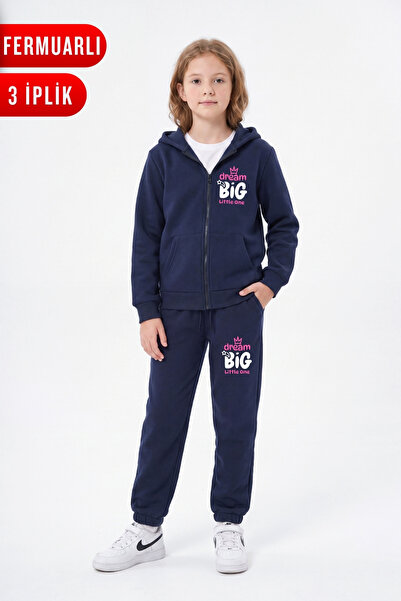 FYK KİDS 3 Thread Printed Zippered Girls' Tracksuit Set