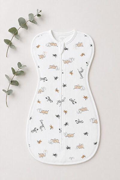 Rocha Baby Elephant Patterned Baby Swaddle Sleeping Bag 100% Cotton Ribbed with Zipper