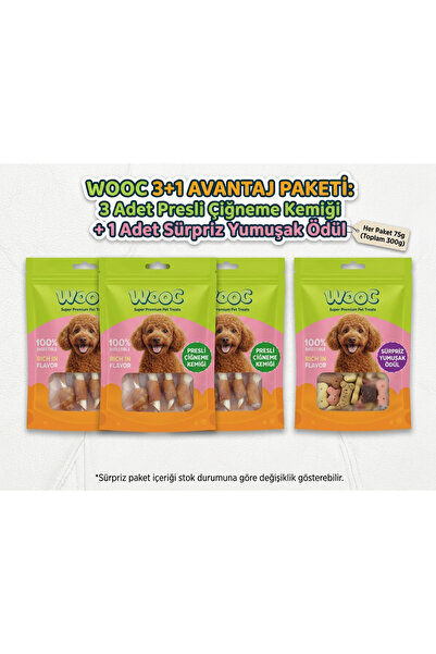 Wooc Super Premium Pet Treats Sürpriz Mix Köpek Ödül Seti – 3'lü Çiğneme Kemiği ve 1'li Yumuşak Atıştırmalık Ödül Paketi