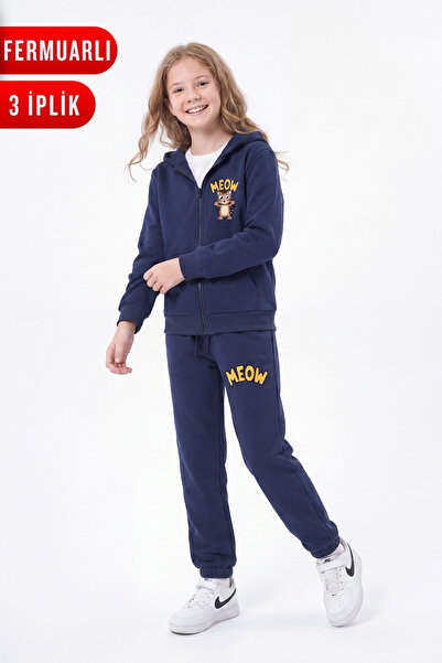 FYK KİDS 3 Thread Printed Zippered Girls' Tracksuit Set